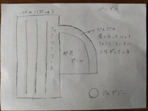 番田温水プールの見取り図を手書きで描いた写真