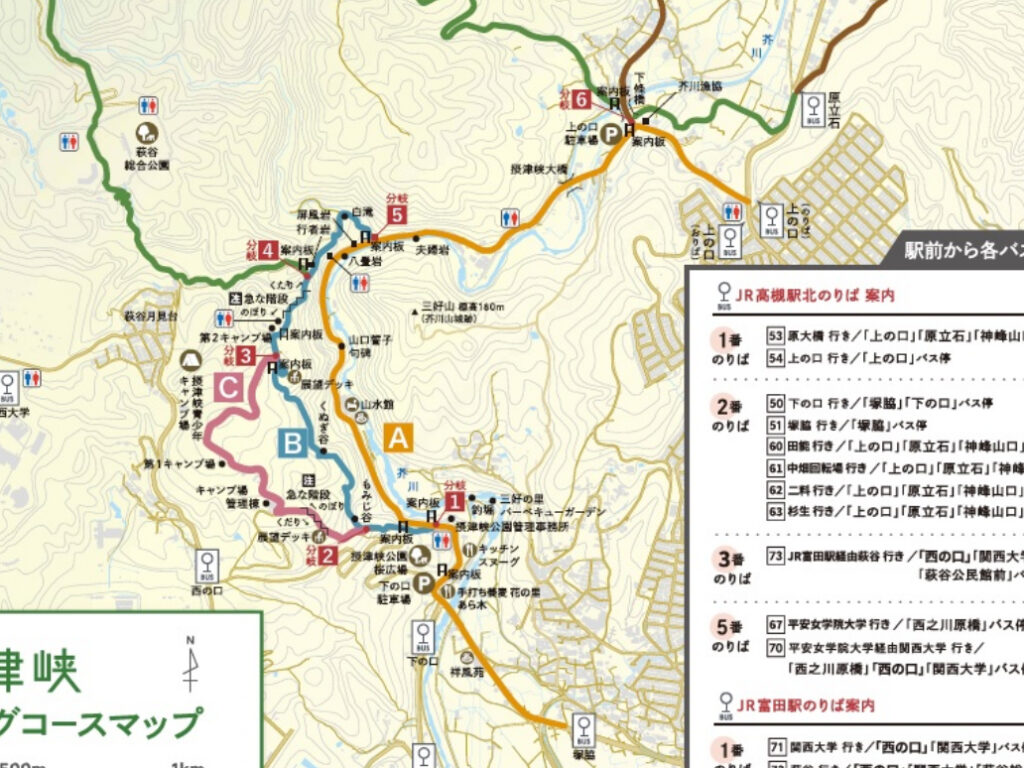 摂津峡公園のハイキングコースの地図の写真